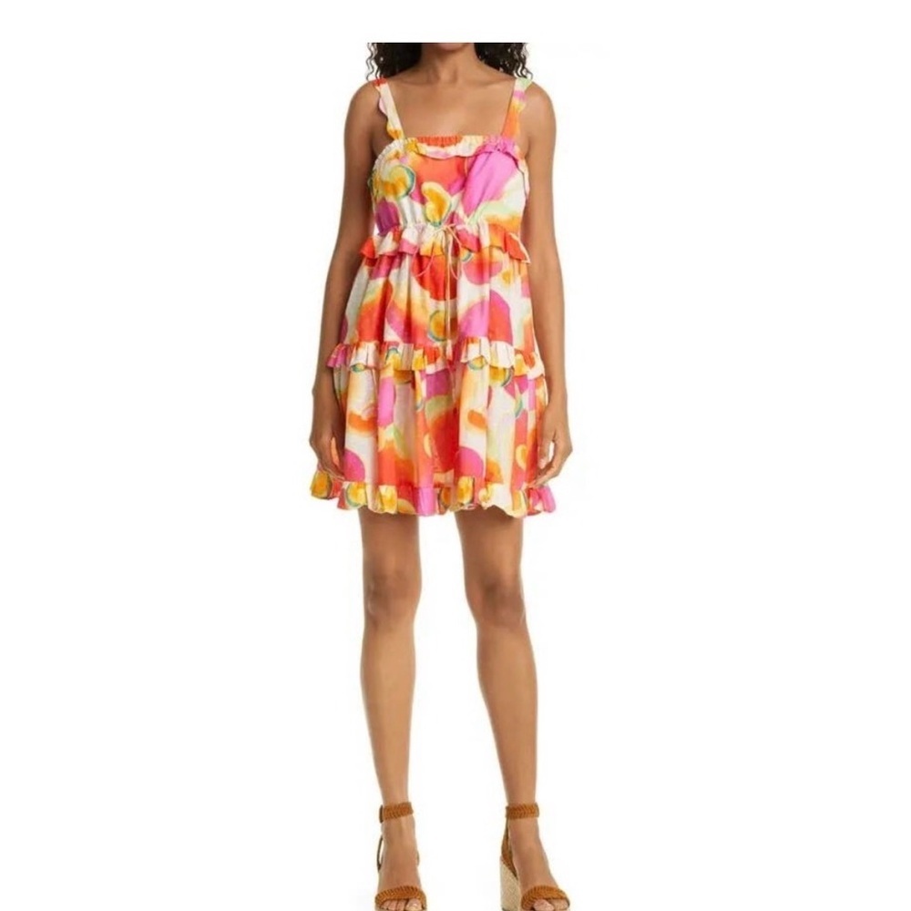 FARM RIO Tiered Square Neck Minidress Cashew Juice Size Small
